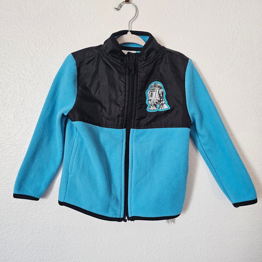 Disney Star Wars R2-D2 Blue Black Fleece Zip Up Jacket Kids Size 3 Toddler